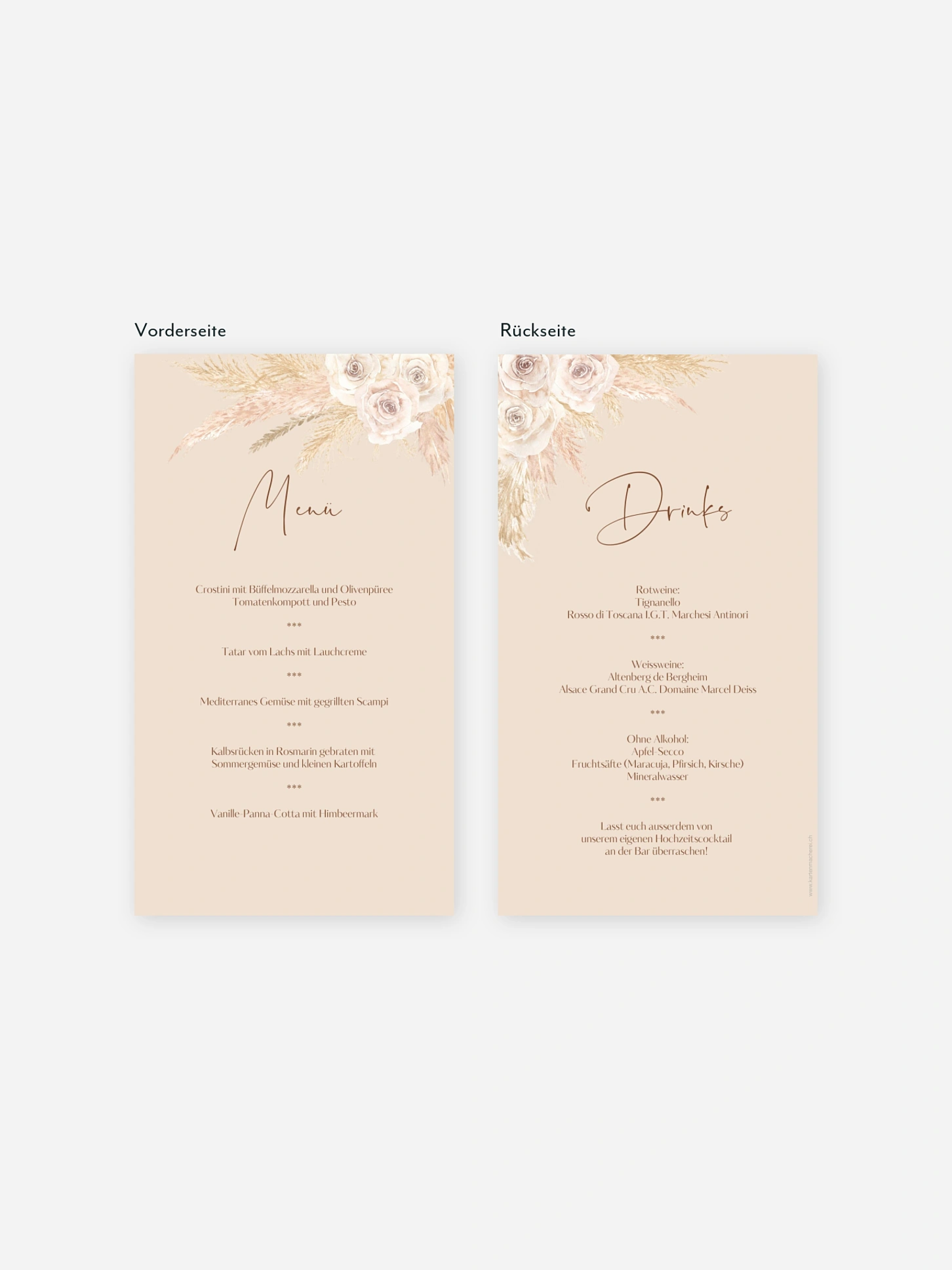 Menükarte Hochzeit Dreamy Pampas