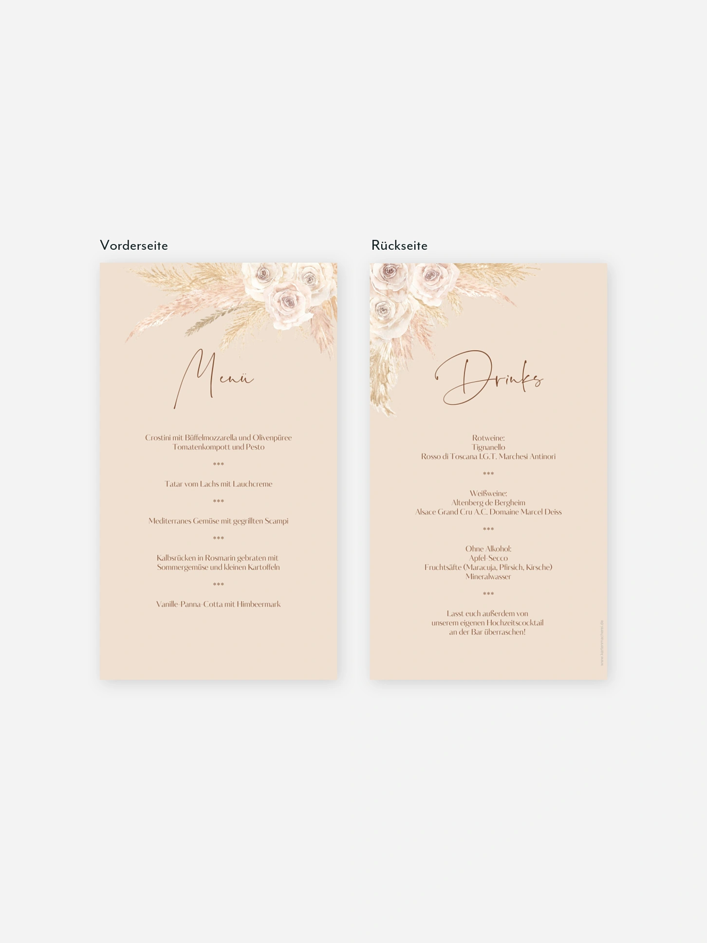 Menükarte Hochzeit Dreamy Pampas