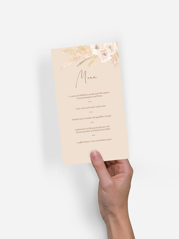Menükarte Hochzeit Dreamy Pampas