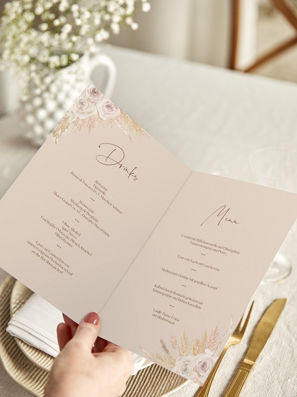 Menükarte Hochzeit Dreamy Pampas