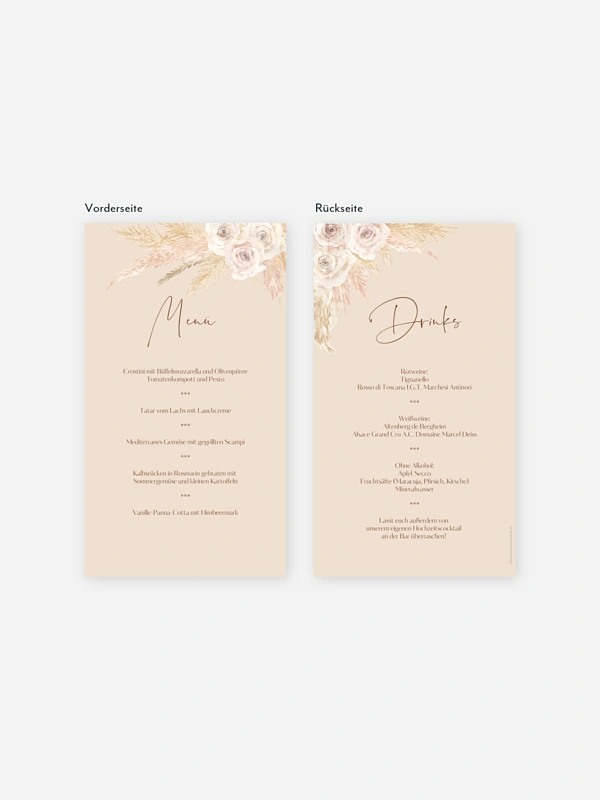 Menükarte Hochzeit Dreamy Pampas