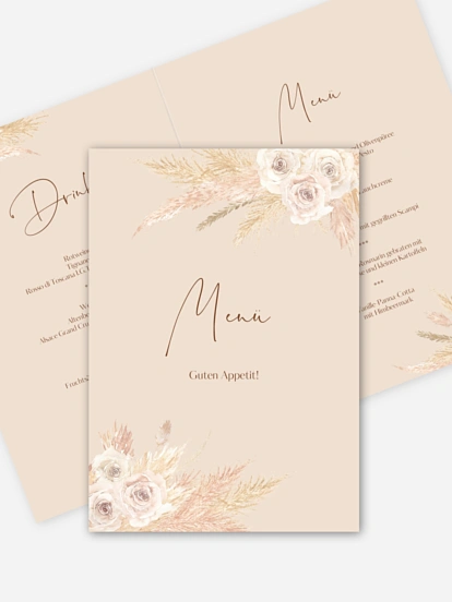 Menükarte Hochzeit Dreamy Pampas