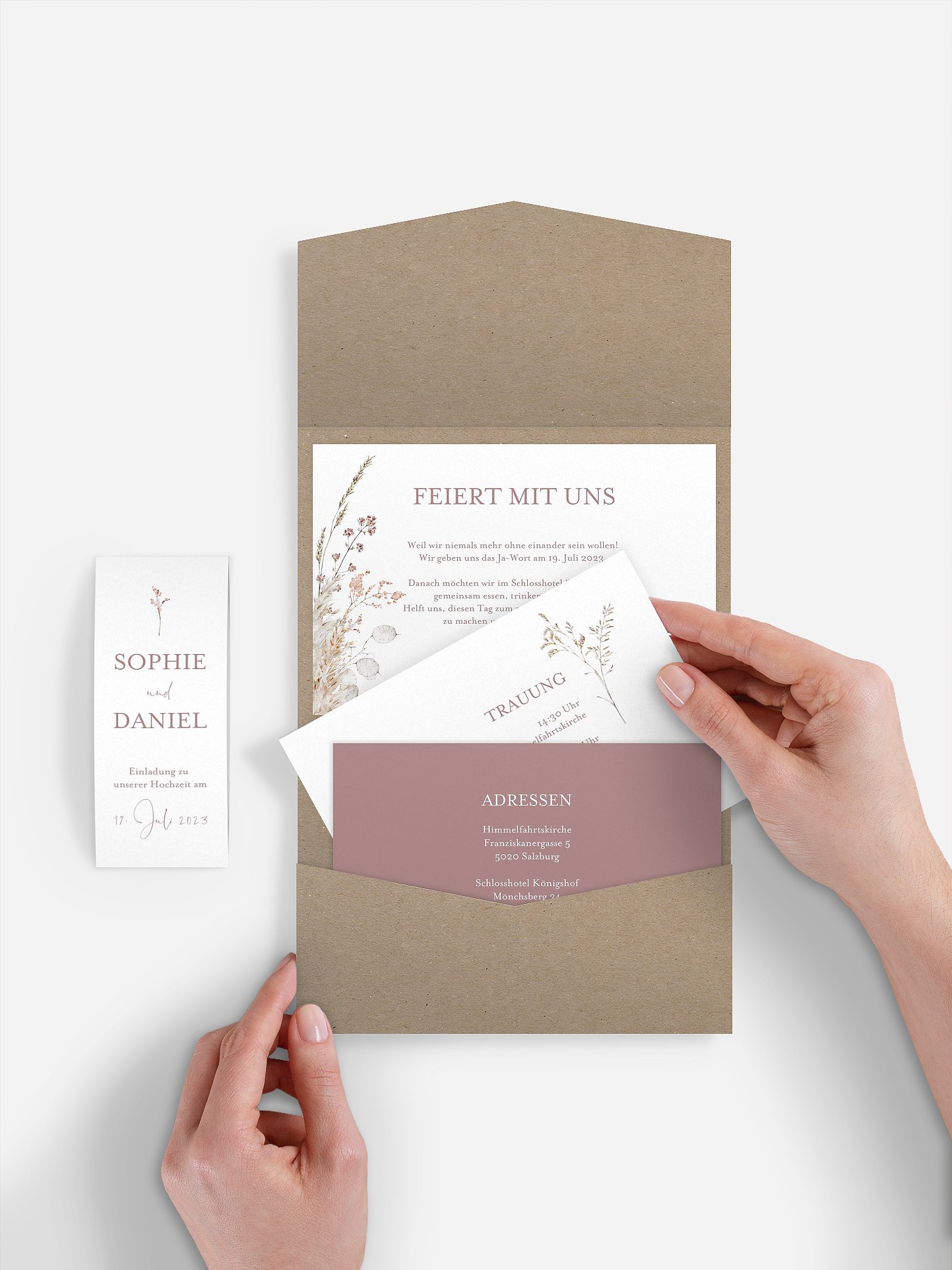 Hochzeitseinladung Soft Dried Bouquet