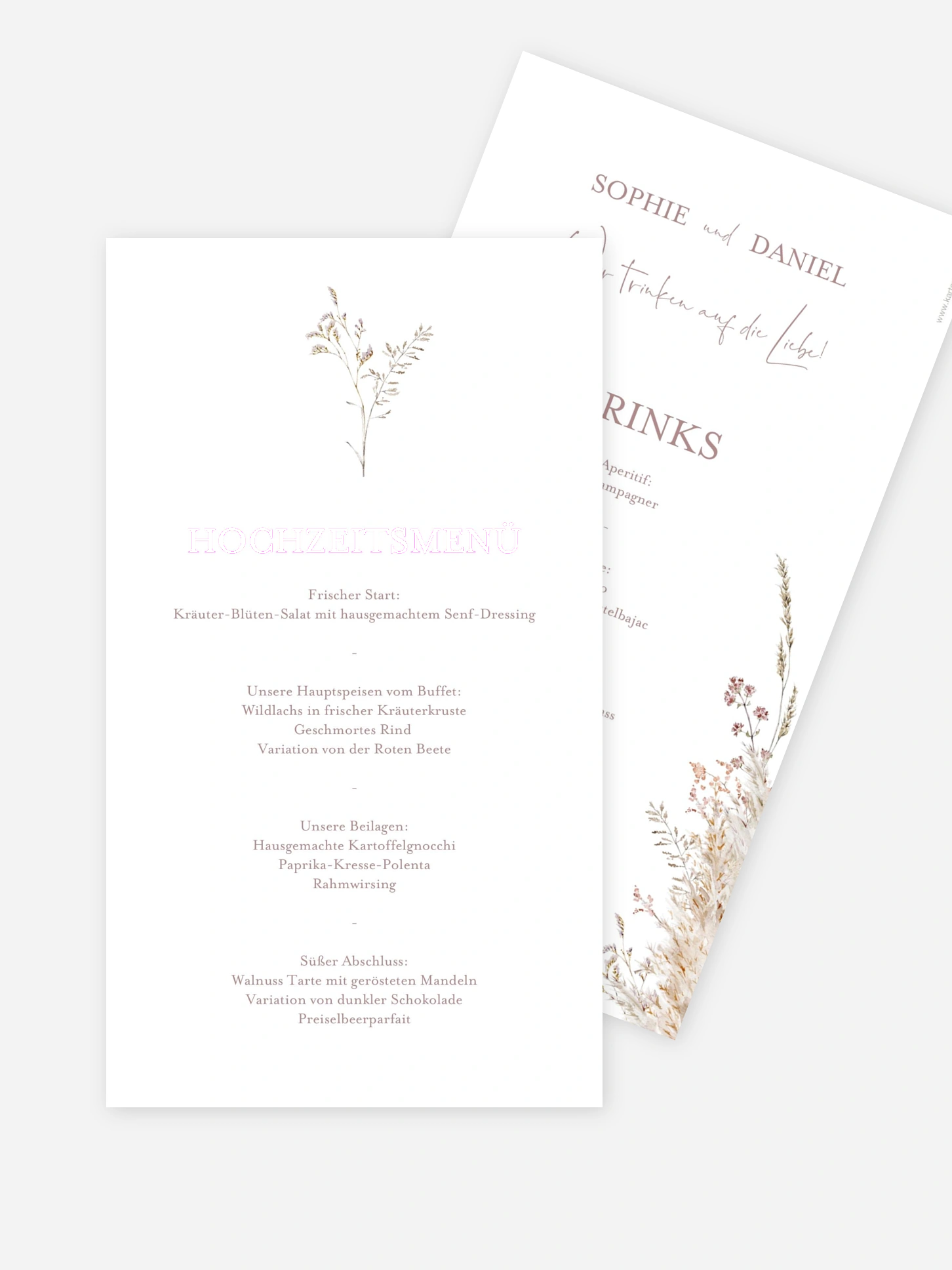 Menükarte Hochzeit Soft Dried Bouquet