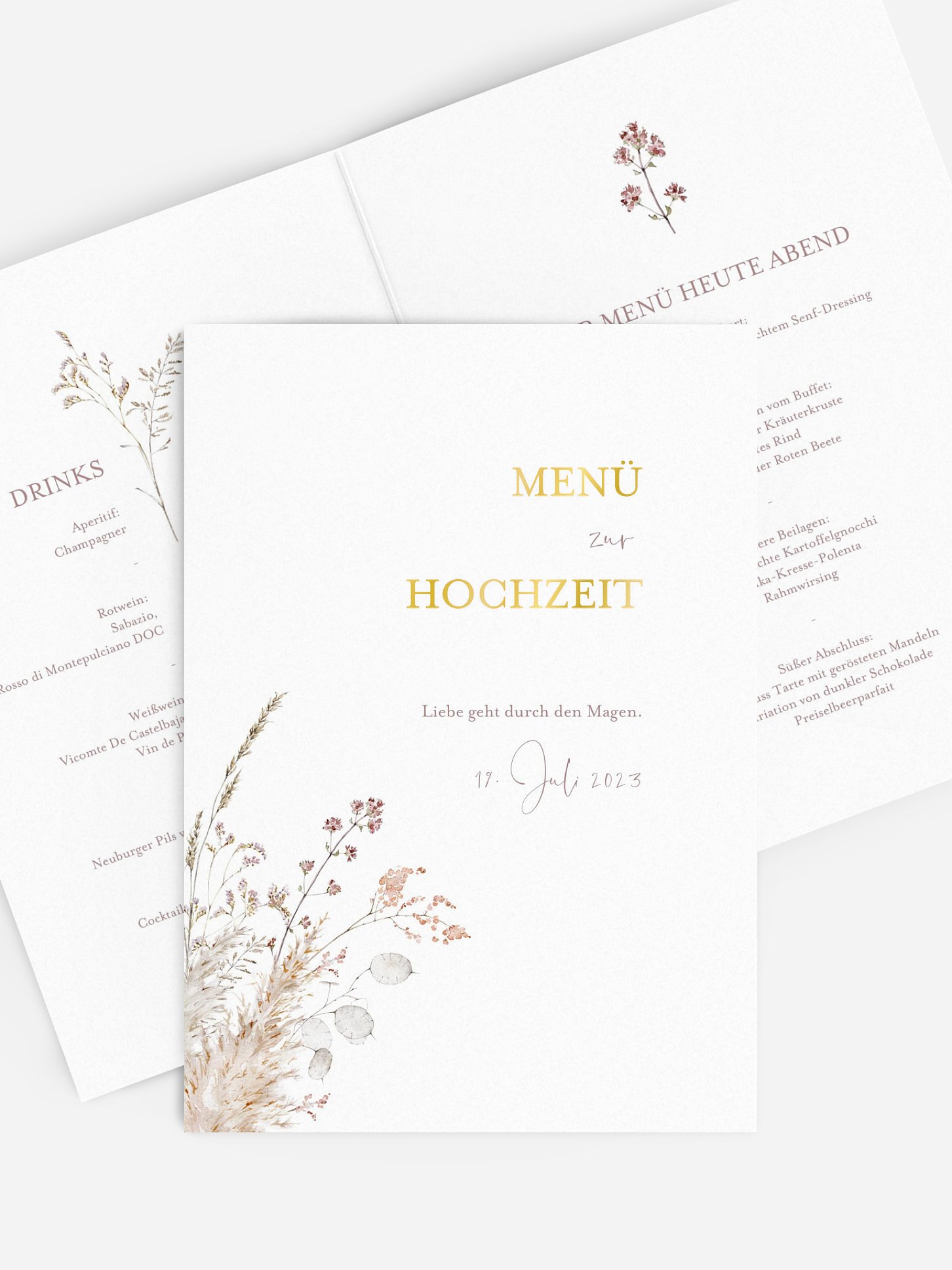 Menükarte Hochzeit Soft Dried Bouquet