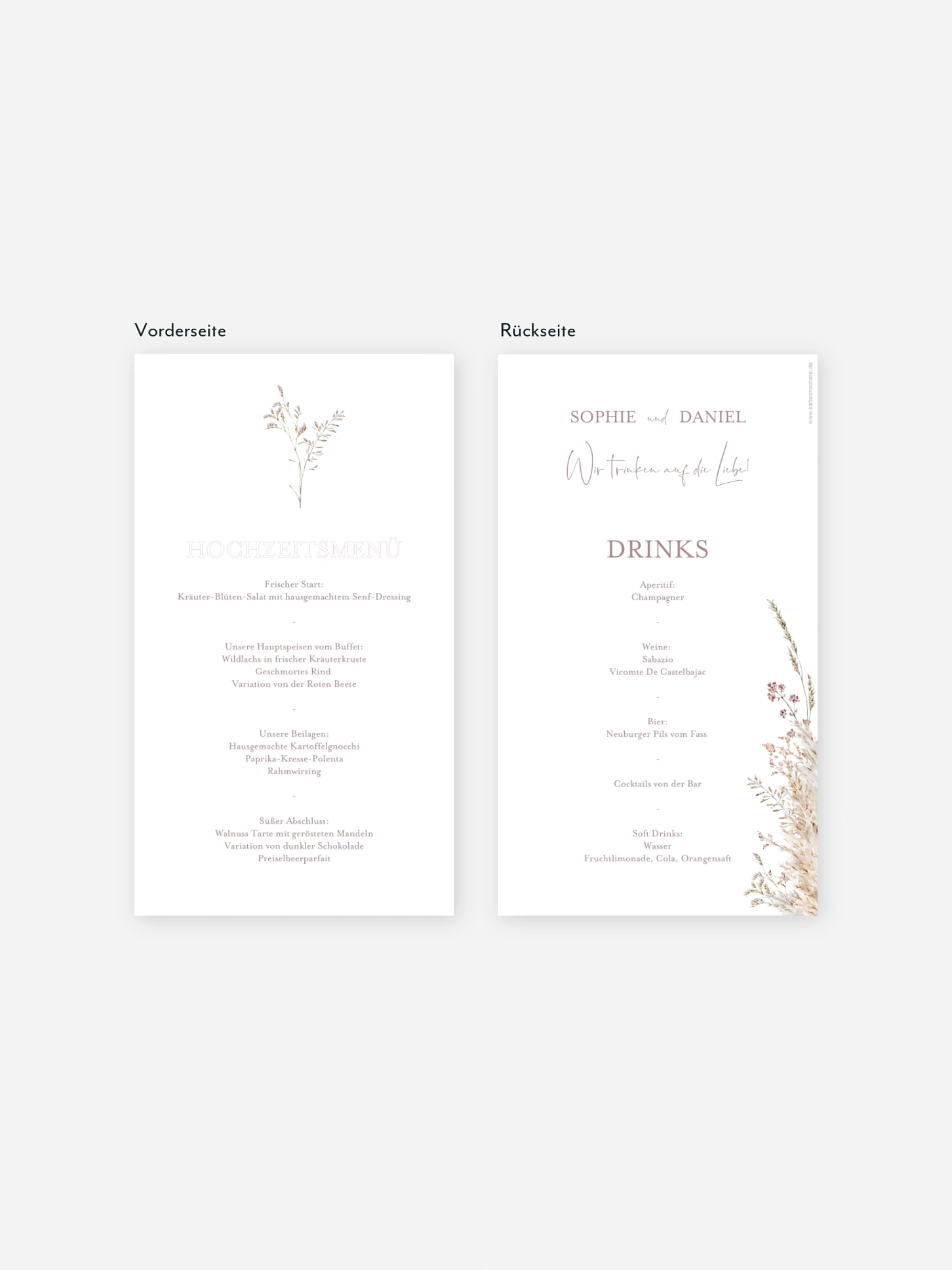 Menükarte Hochzeit Soft Dried Bouquet