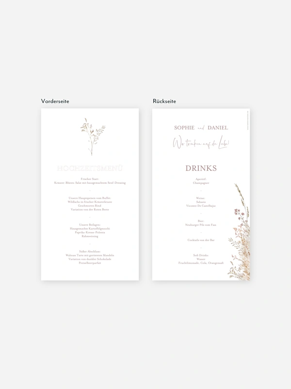 Menükarte Hochzeit Soft Dried Bouquet