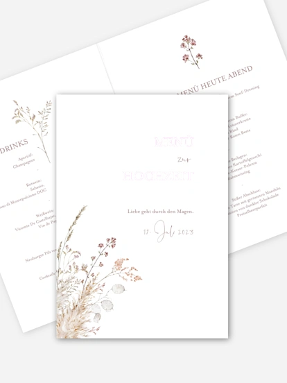 Menükarte Hochzeit Soft Dried Bouquet