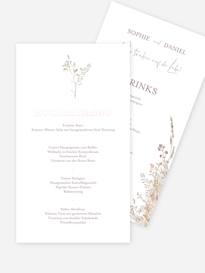 Menükarte Hochzeit Soft Dried Bouquet