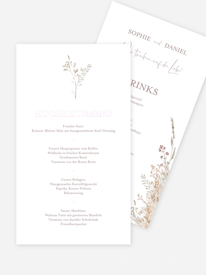Menükarte Hochzeit Soft Dried Bouquet