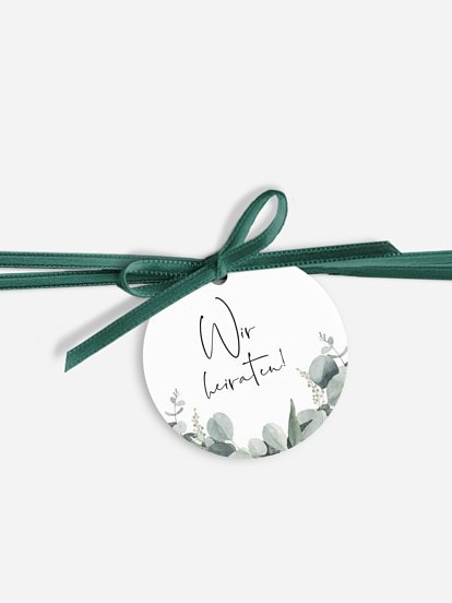 Anhänger mit Band zur Hochzeit Eucalyptus Couple