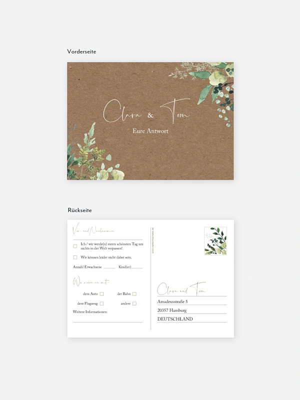 Antwortkarte Hochzeit Rustic Green Magic