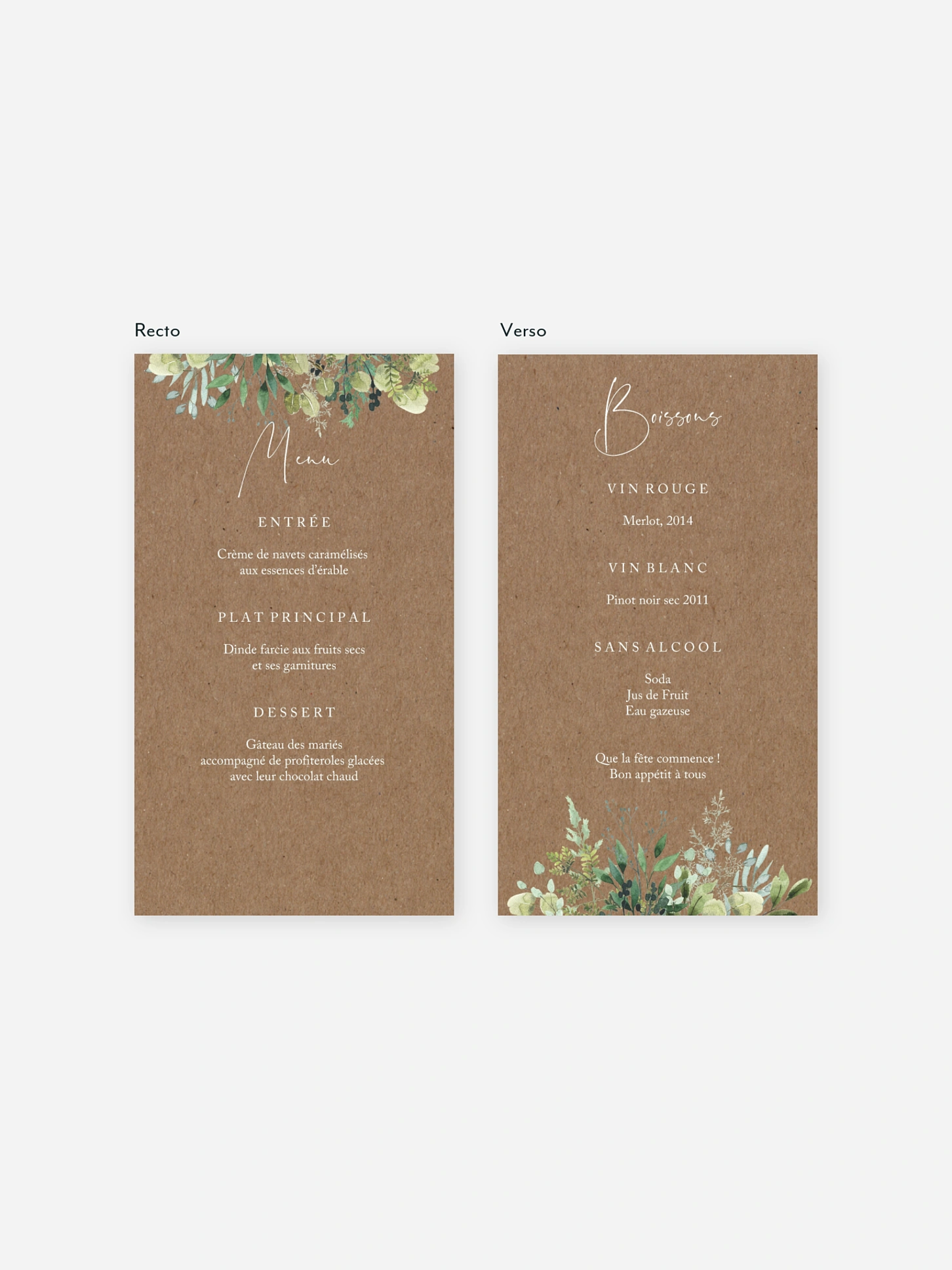 Menu mariage Green magic effet kraft