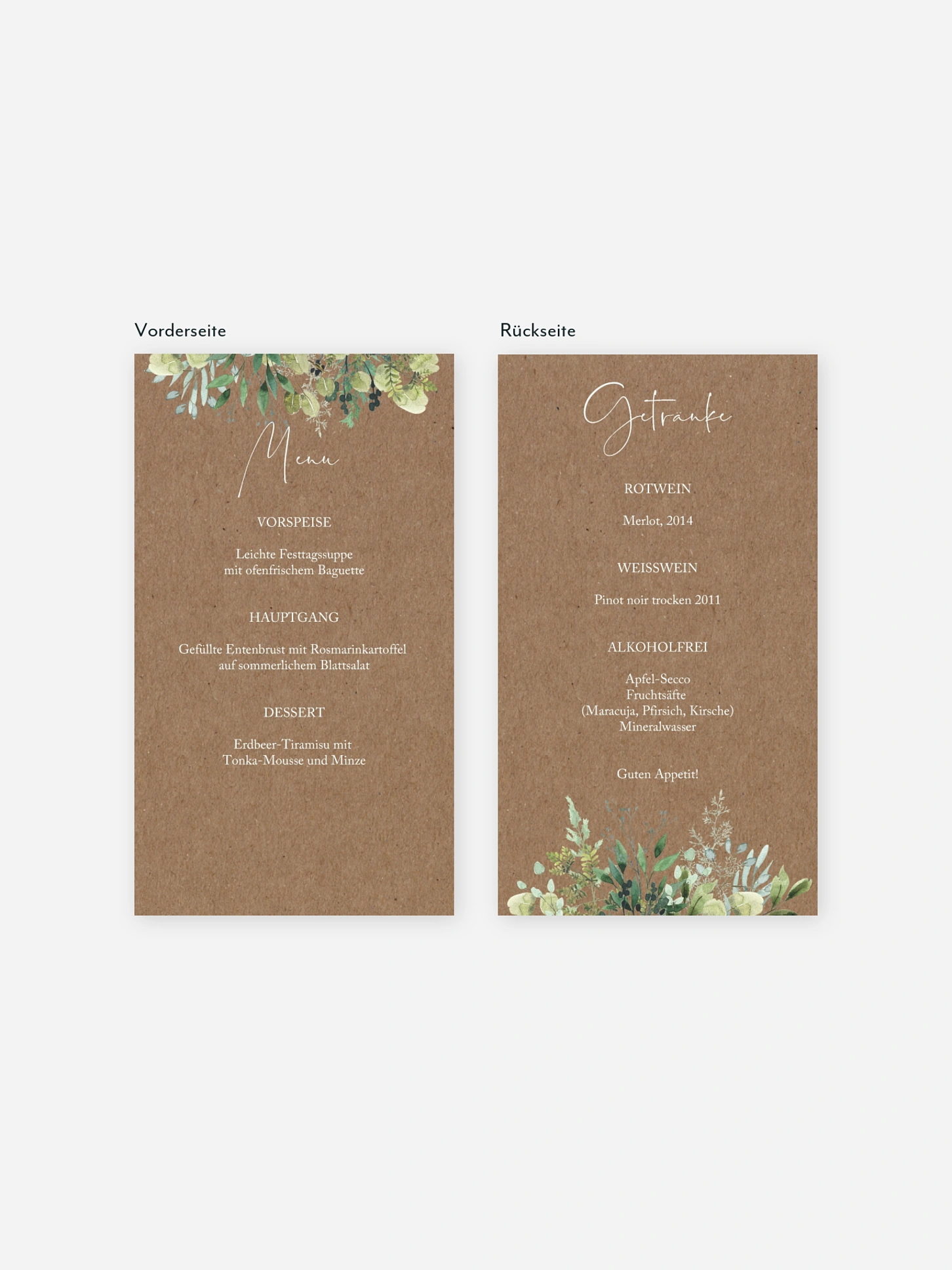 Menükarte Hochzeit Rustic Green Magic