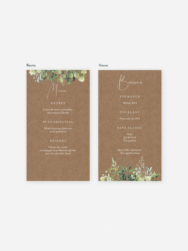 Menu mariage Green magic effet kraft