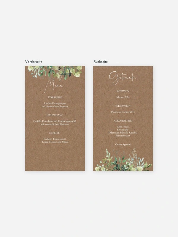 Menükarte Hochzeit Rustic Green Magic