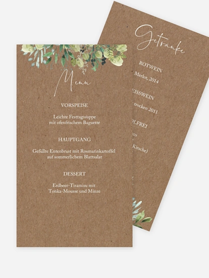 Menükarte Hochzeit Rustic Green Magic