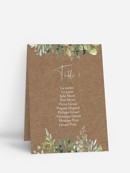Nom de table mariage Green magic effet kraft
