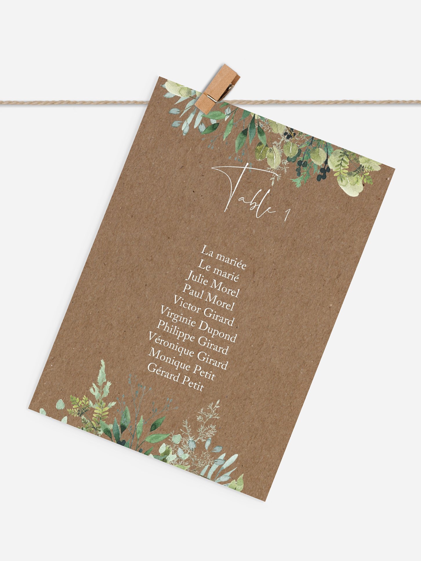 Cartons plan de table mariage Green magic effet kraft