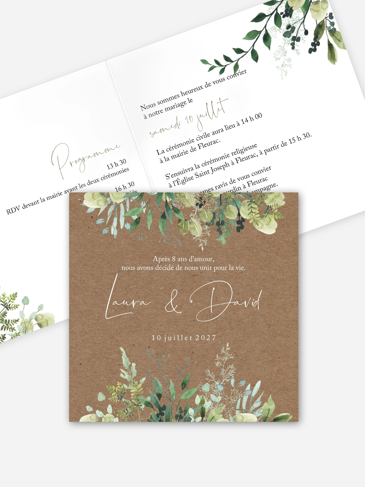 Faire-part de mariage Green magic effet kraft