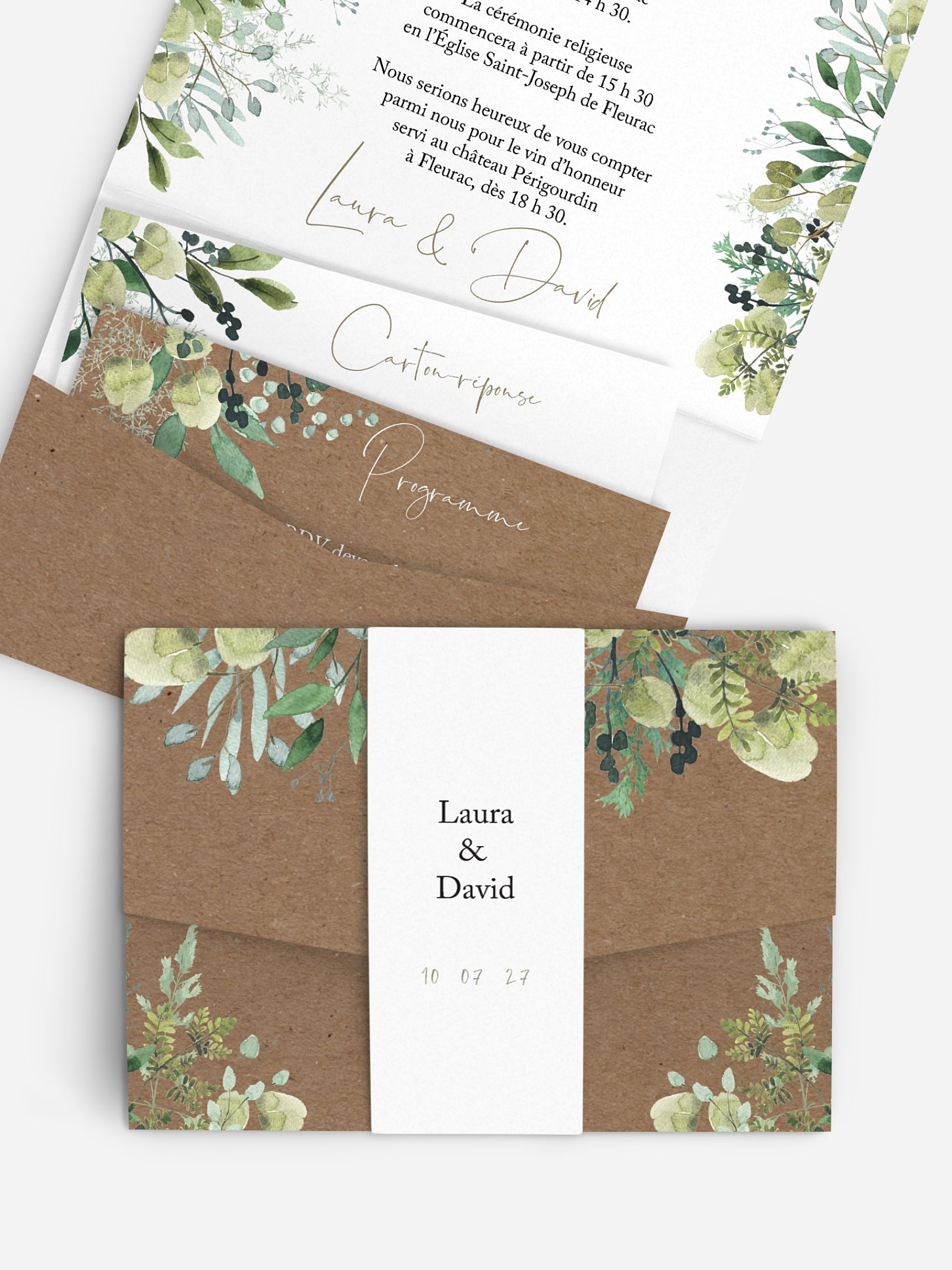 Faire-part de mariage Green magic effet kraft