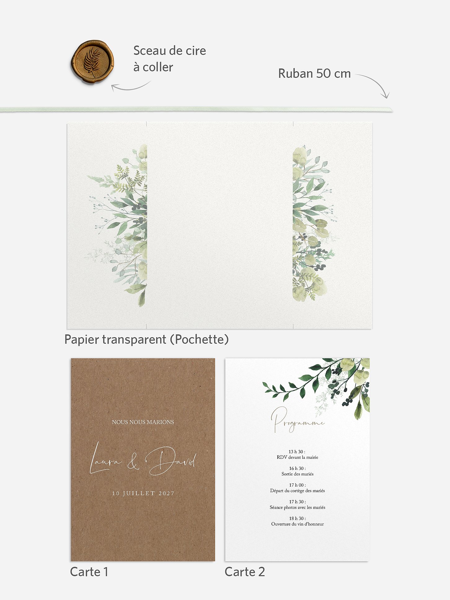 Faire-part de mariage Green magic effet kraft