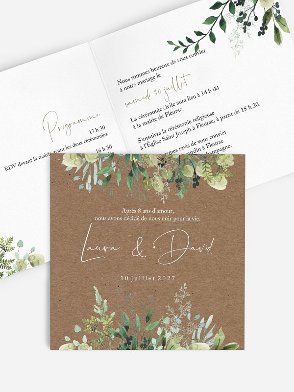 Faire-part de mariage Green magic effet kraft