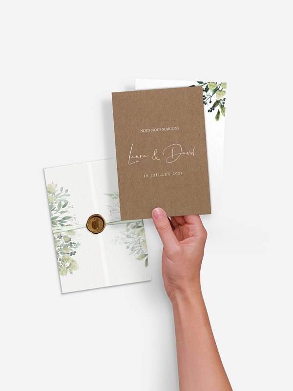Faire-part de mariage Green magic effet kraft