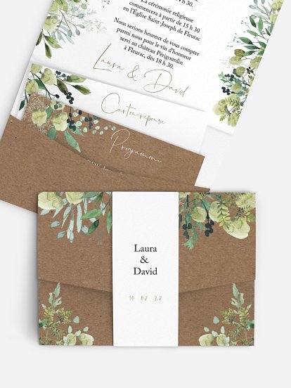Faire-part de mariage Green magic effet kraft