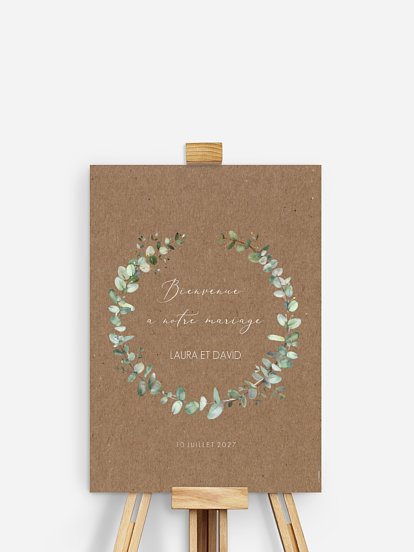 Poster bienvenue mariage Green minimal effet kraft