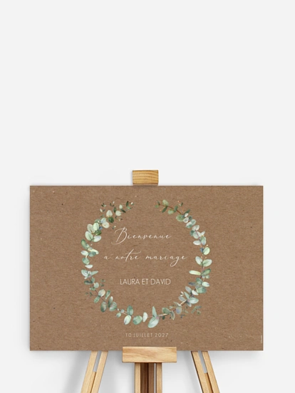 Poster bienvenue mariage Green minimal effet kraft