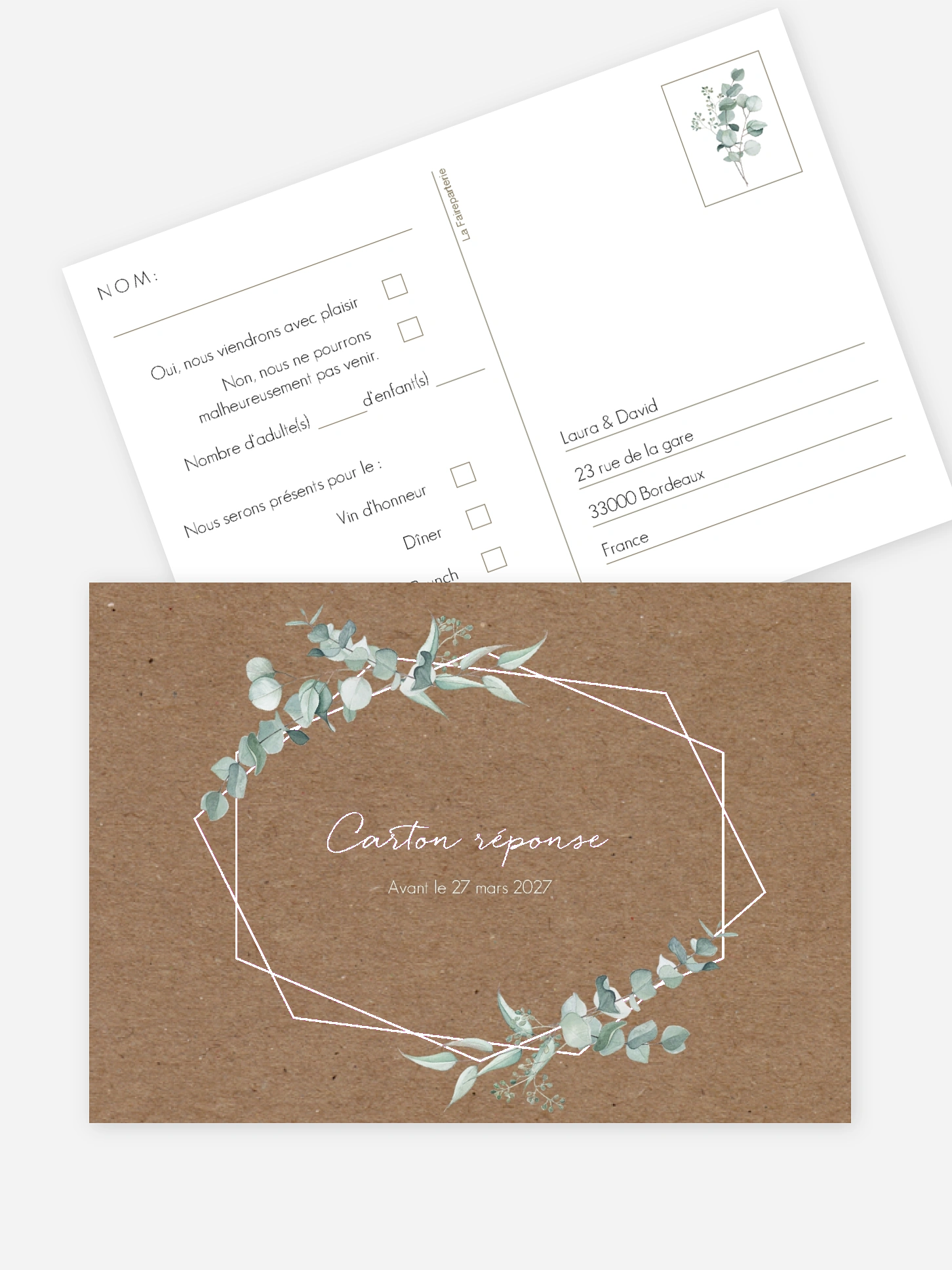 Carton réponse Soft greenery effet kraft