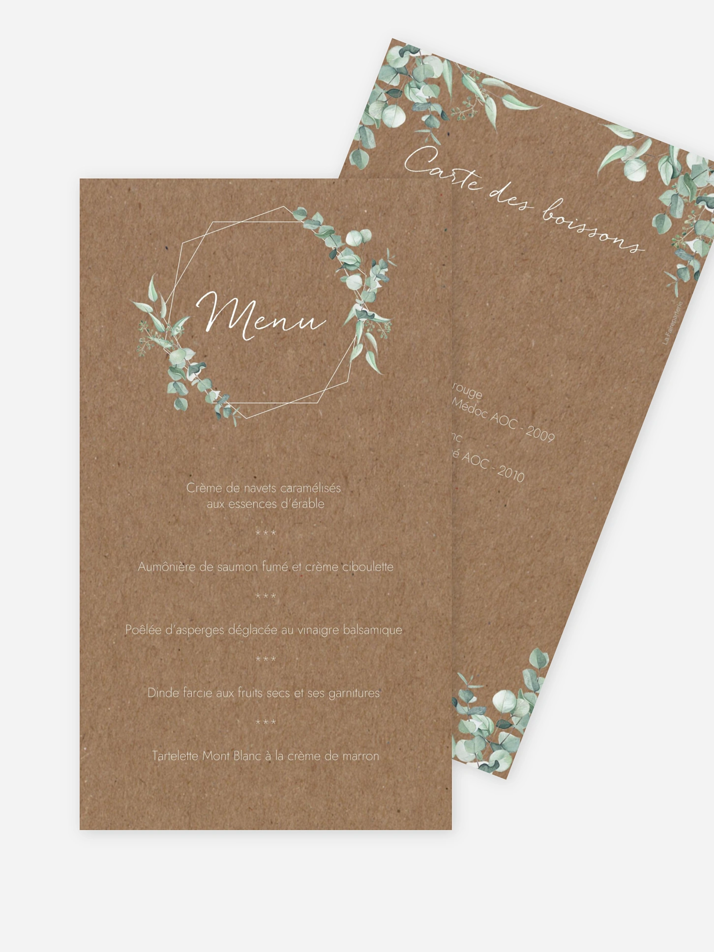 Menu mariage Soft greenery effet kraft
