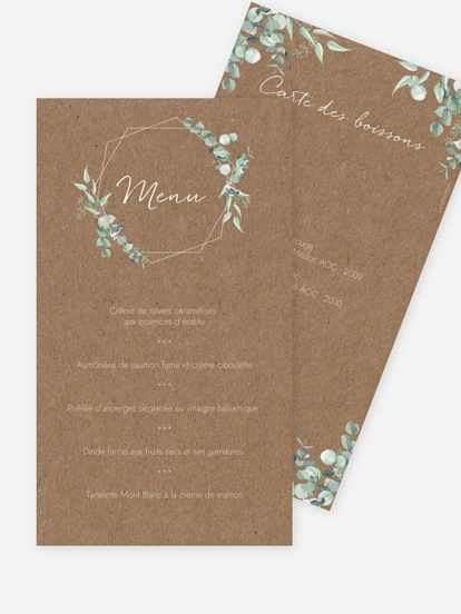 Menu mariage Soft greenery effet kraft