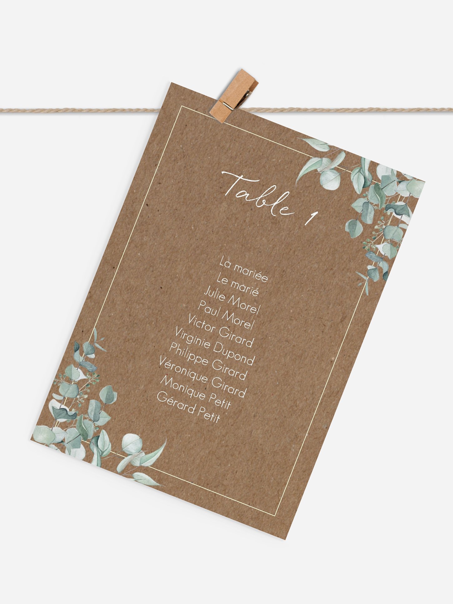 Cartons plan de table mariage Soft greenery effet kraft