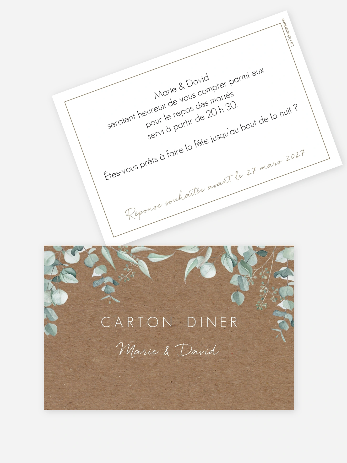 Carton d'invitation Soft greenery effet kraft