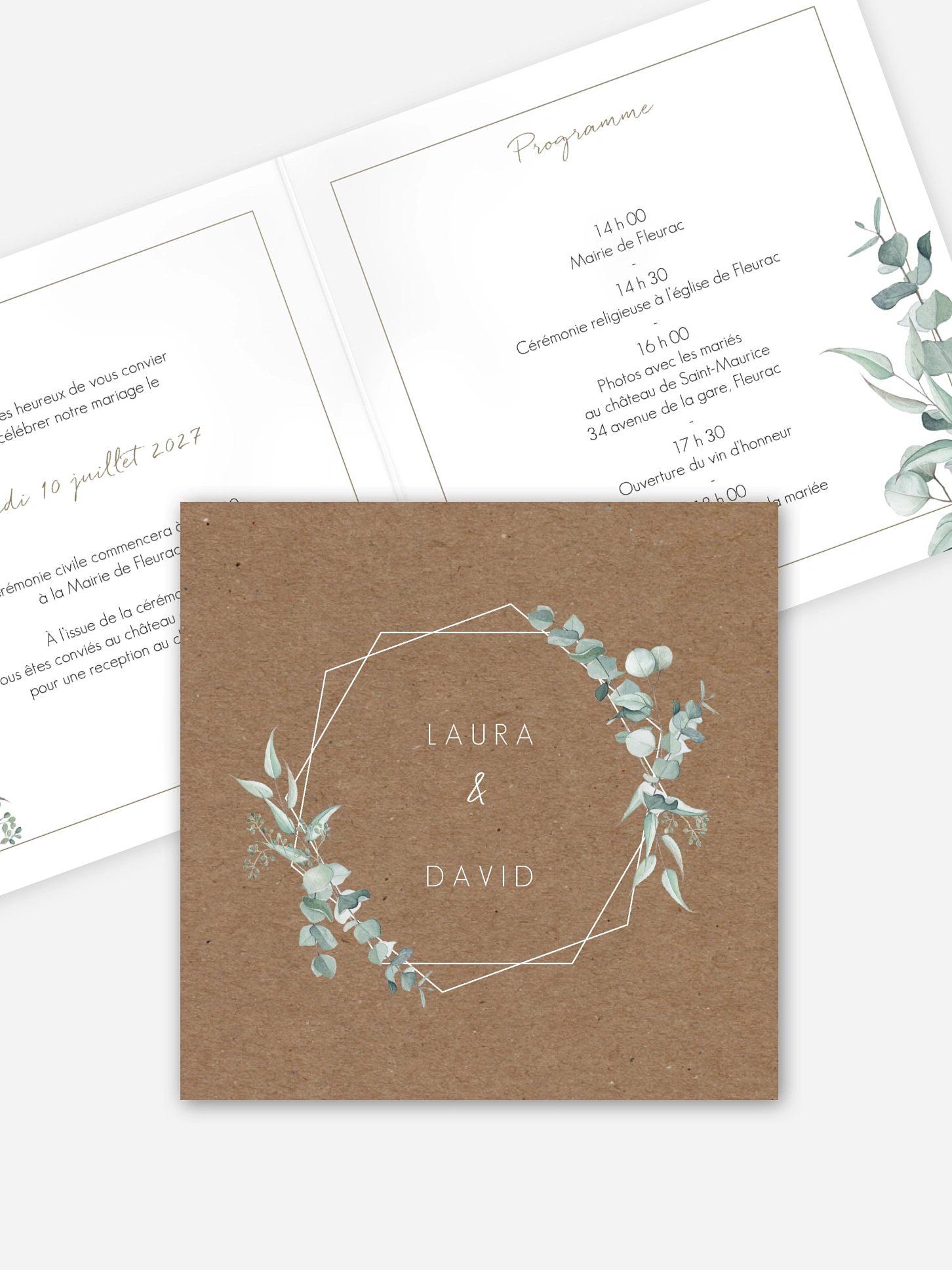 Faire-part de mariage Soft greenery effet kraft