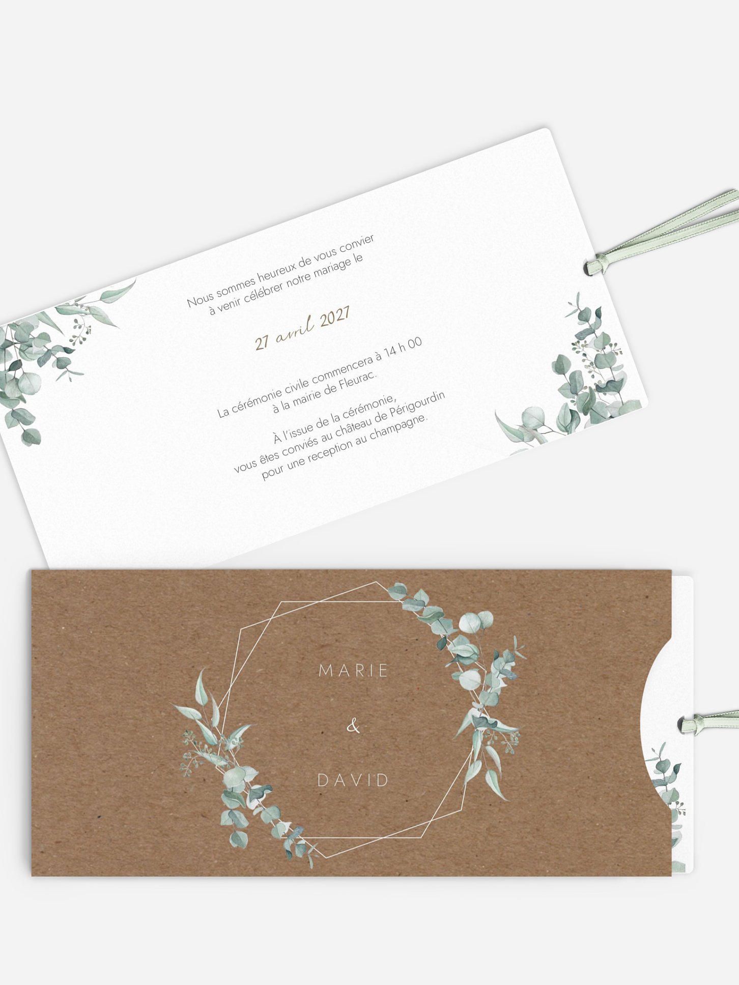 Faire-part de mariage Soft greenery effet kraft