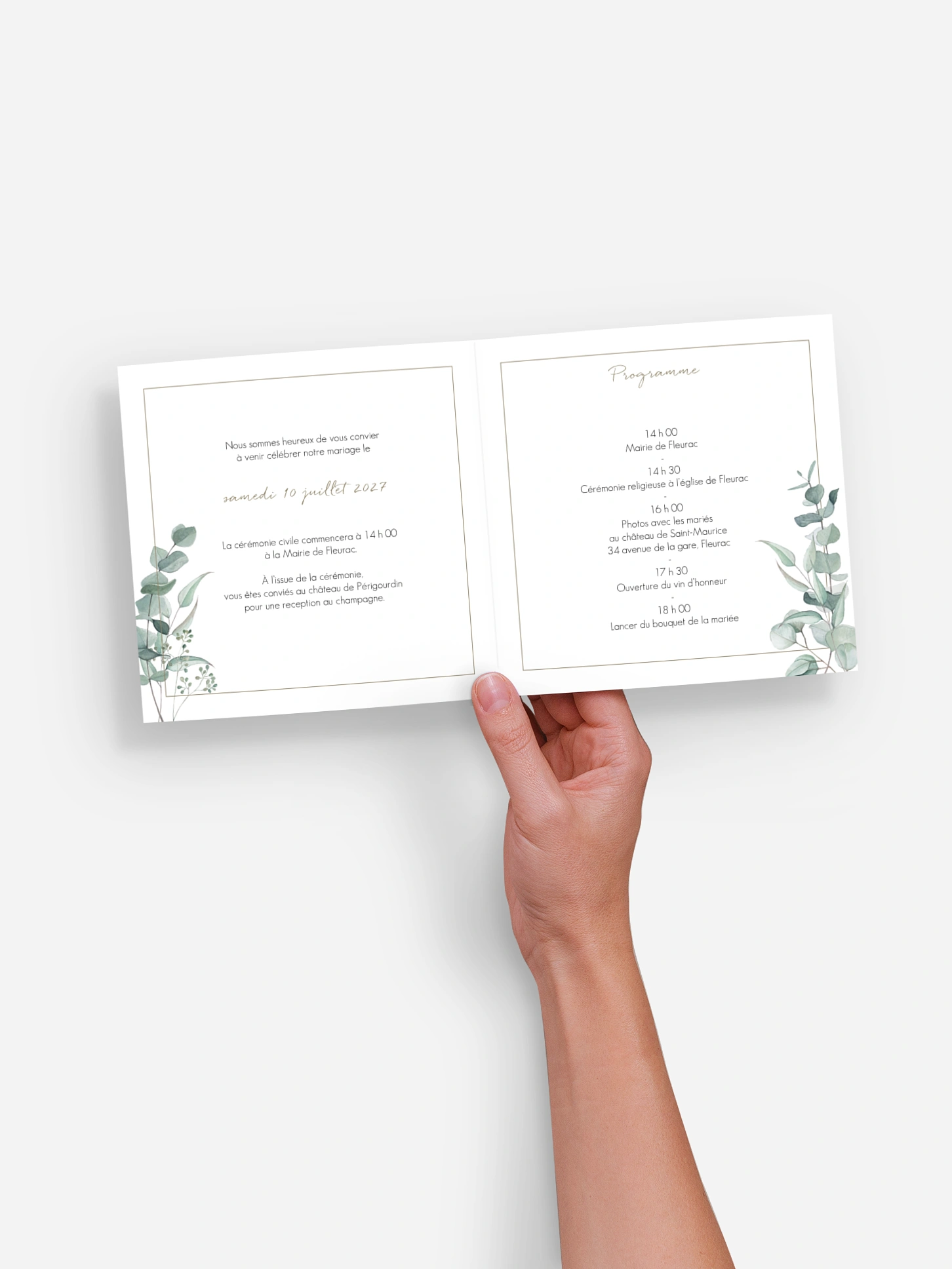 Faire-part de mariage Soft greenery effet kraft