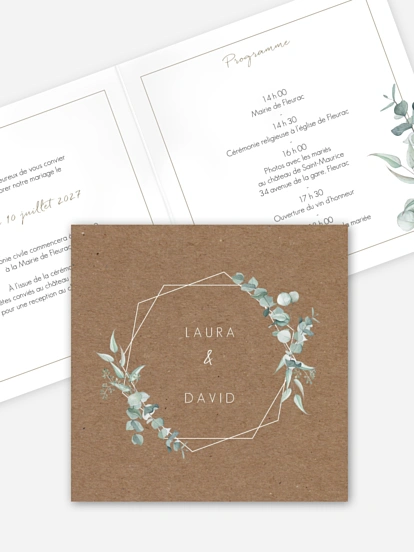 Faire-part de mariage Soft greenery effet kraft