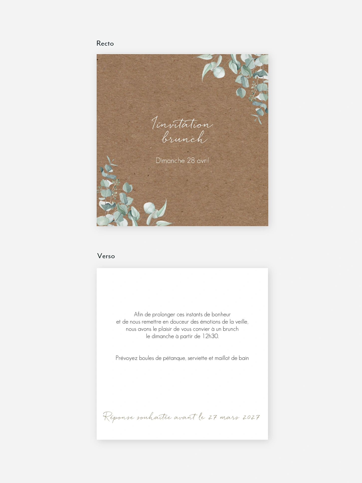 Carte brunch Soft greenery effet kraft