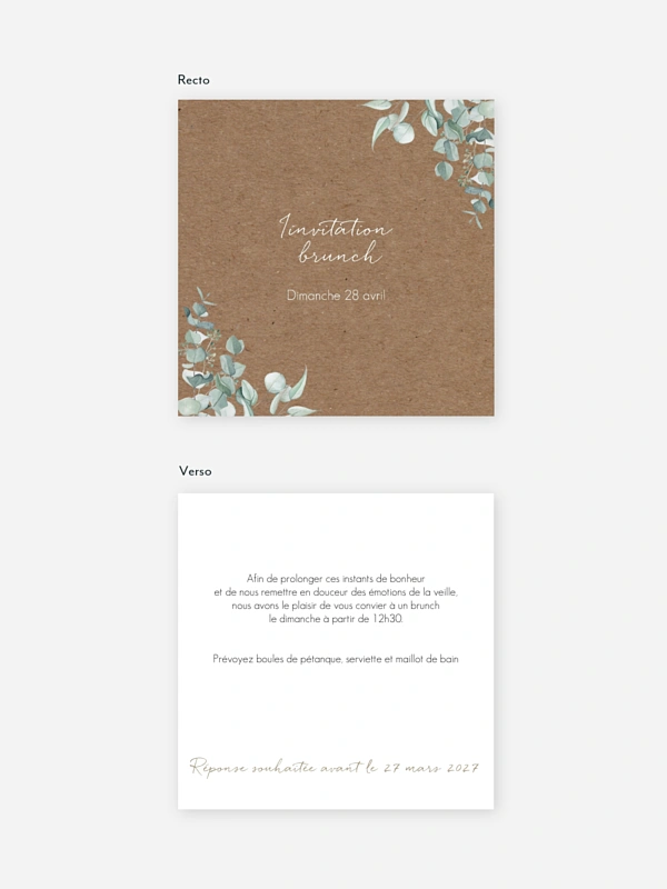 Carte brunch Soft greenery effet kraft