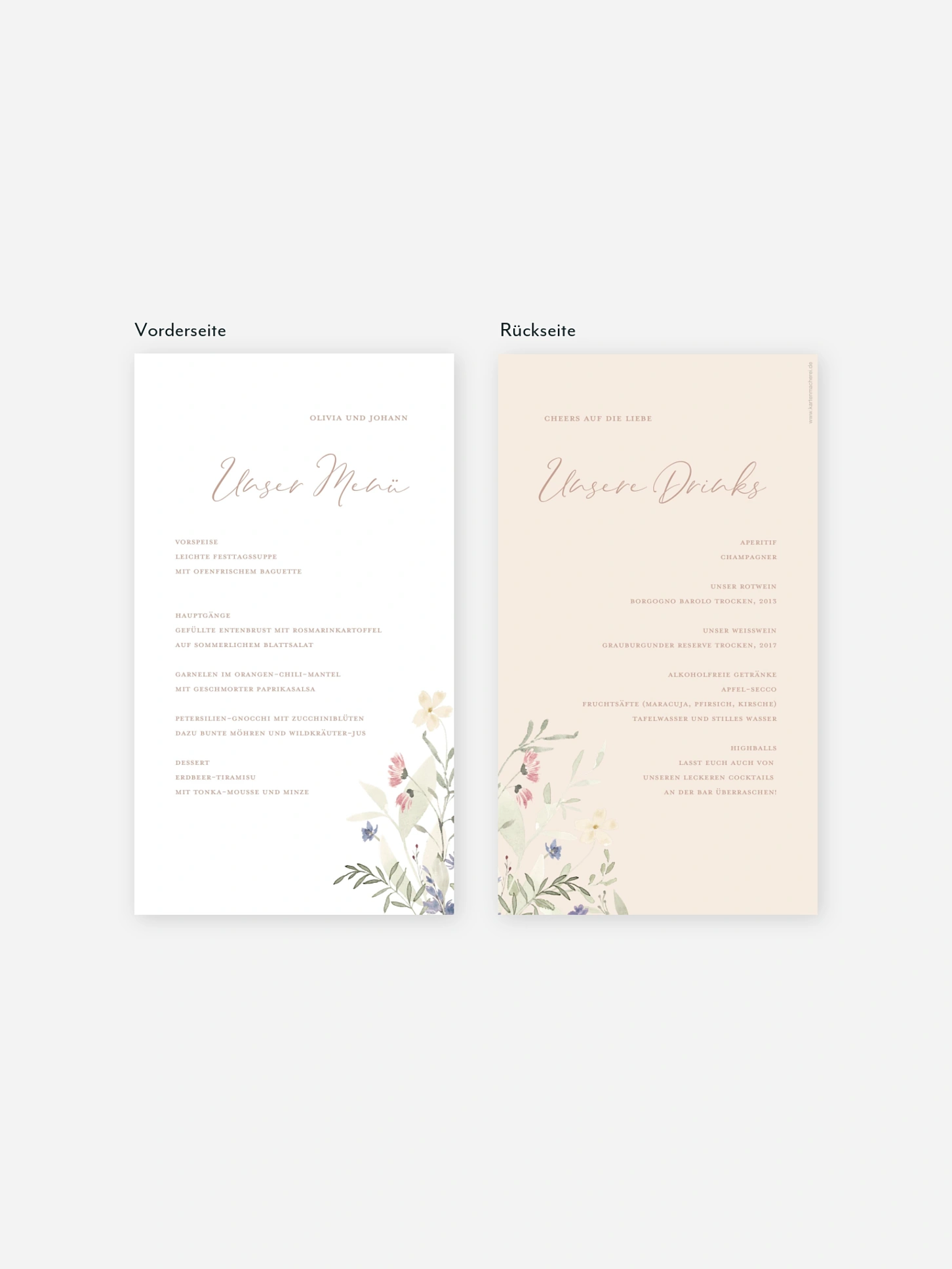 Menükarte Hochzeit Wildflower Dance
