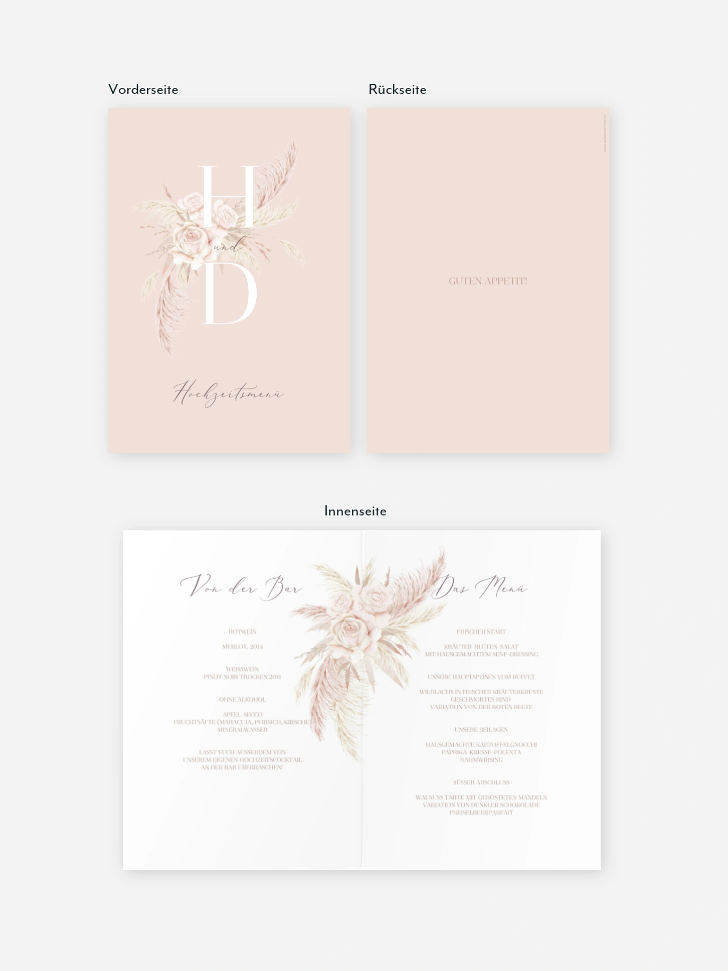 Menükarte Hochzeit Tiny Blushes