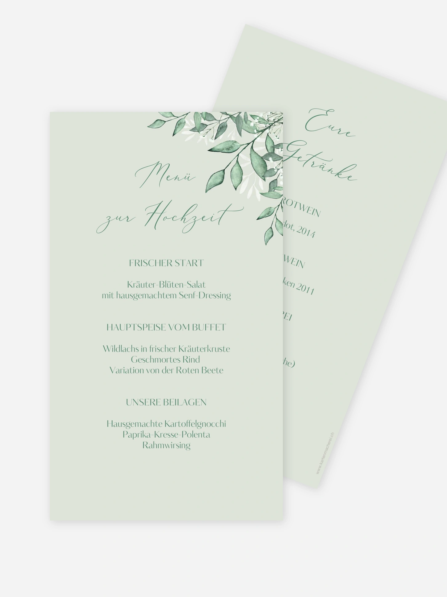 Menükarte Hochzeit Sage Leaves