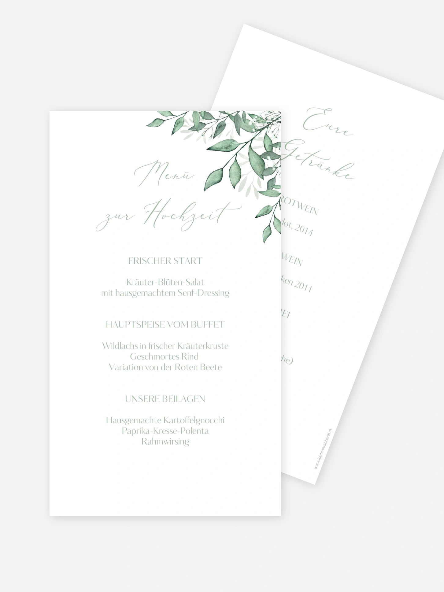 Menükarte Hochzeit Sage Leaves