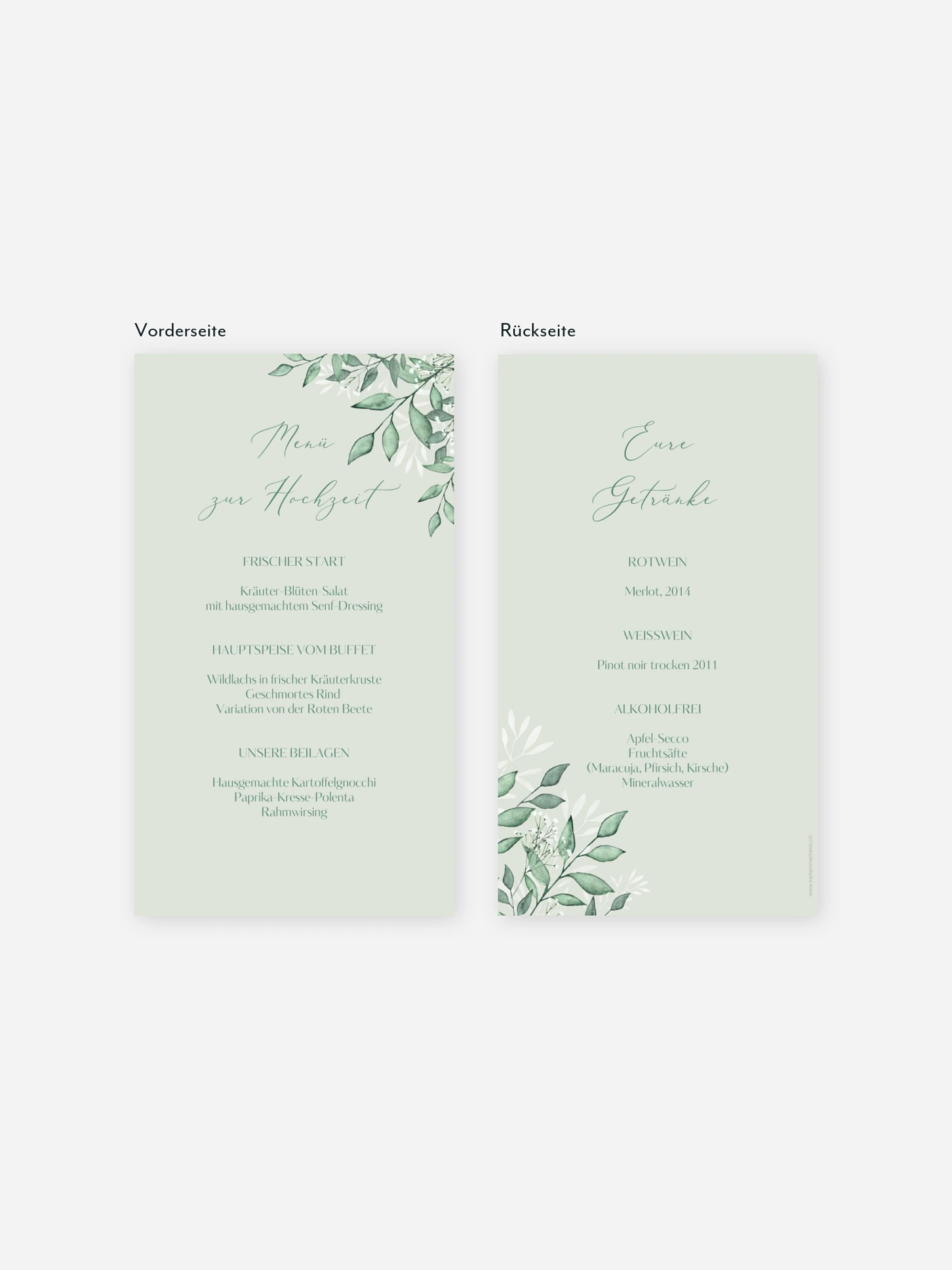 Menükarte Hochzeit Sage Leaves