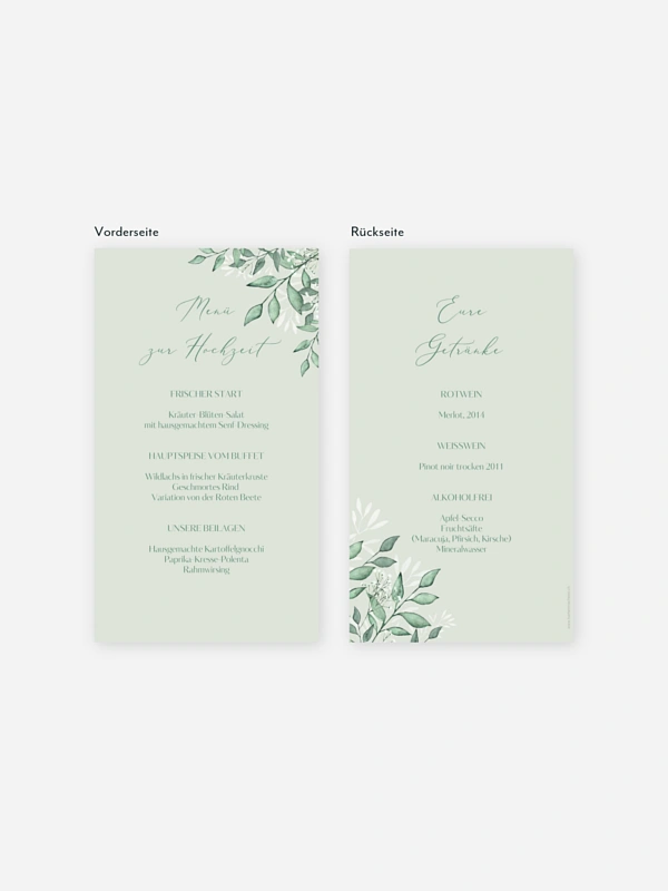 Menükarte Hochzeit Sage Leaves