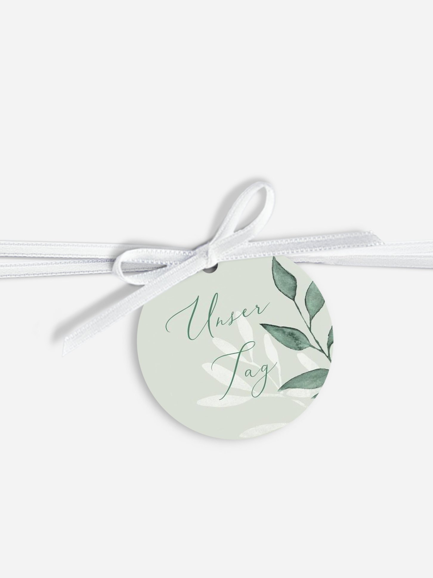 Anhänger mit Band zur Hochzeit Sage Leaves