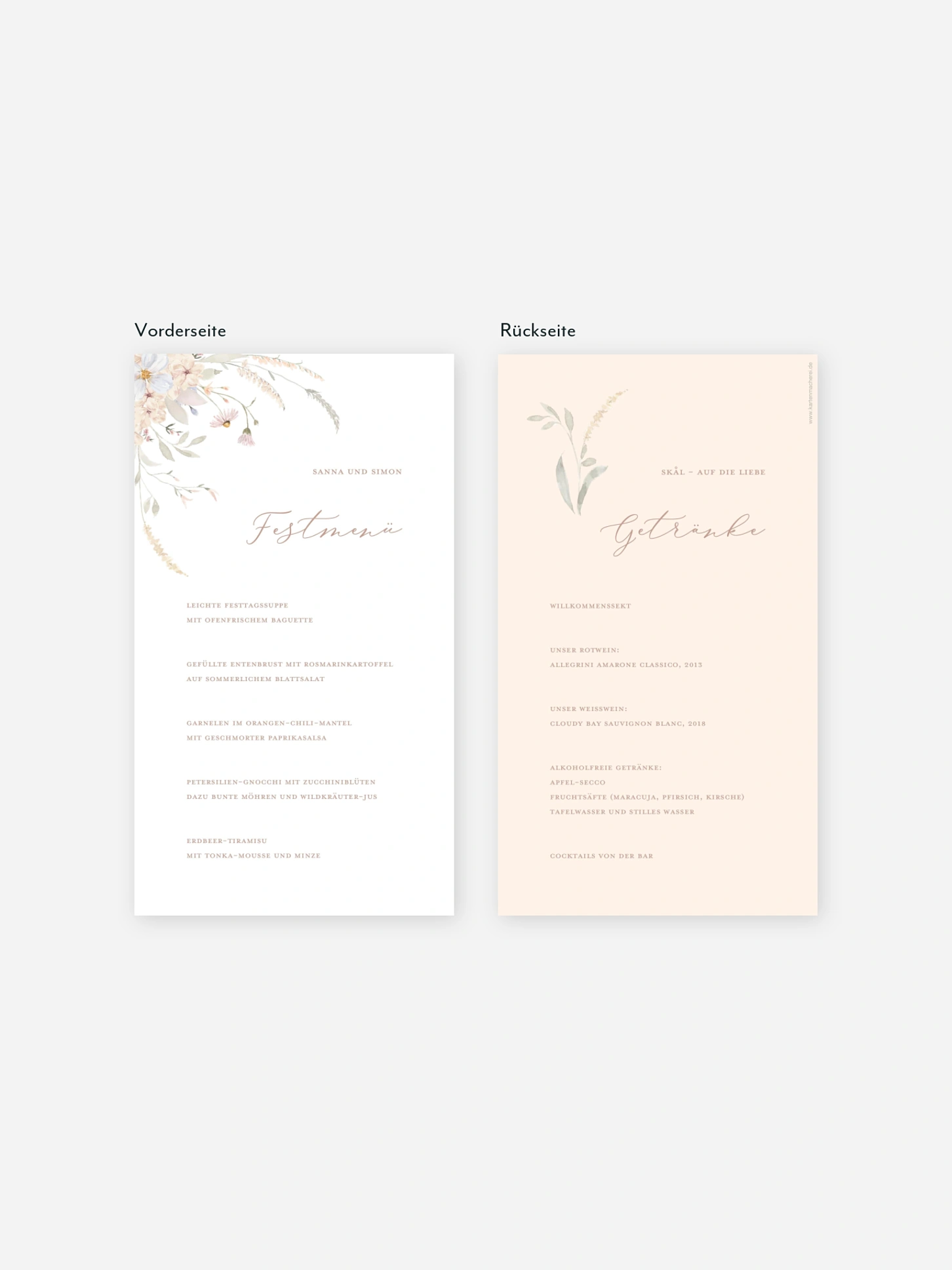 Menükarte Hochzeit Evigt